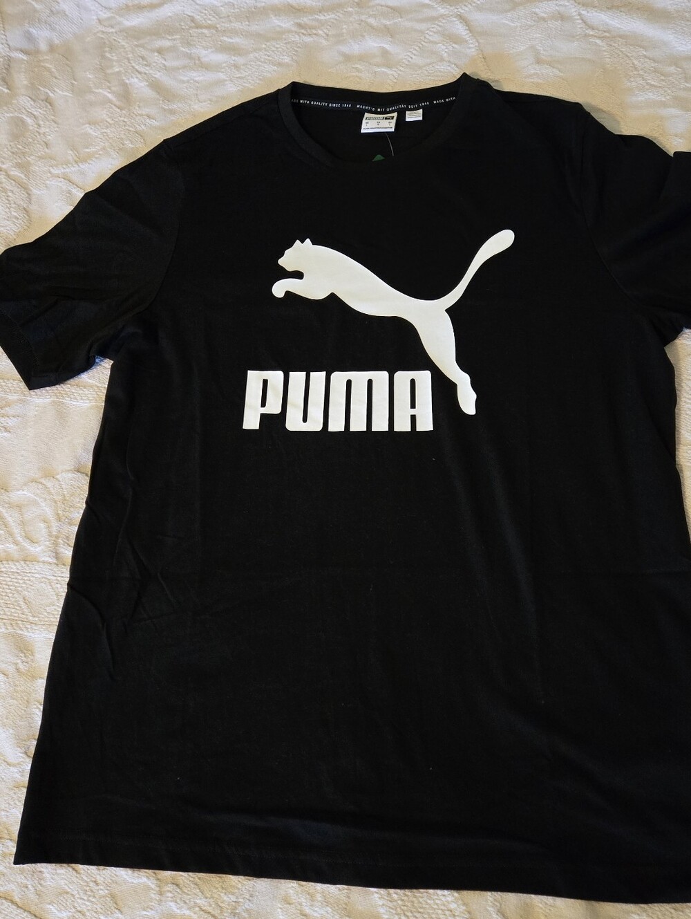 Puma Black Tee with White Leaping Cat Logo